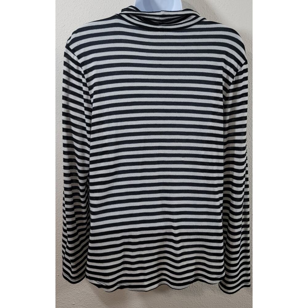 Chico's Black White Striped Mock Neck Top 1 Medium Lightweight Soft Stretchy - Picture 2 of 5